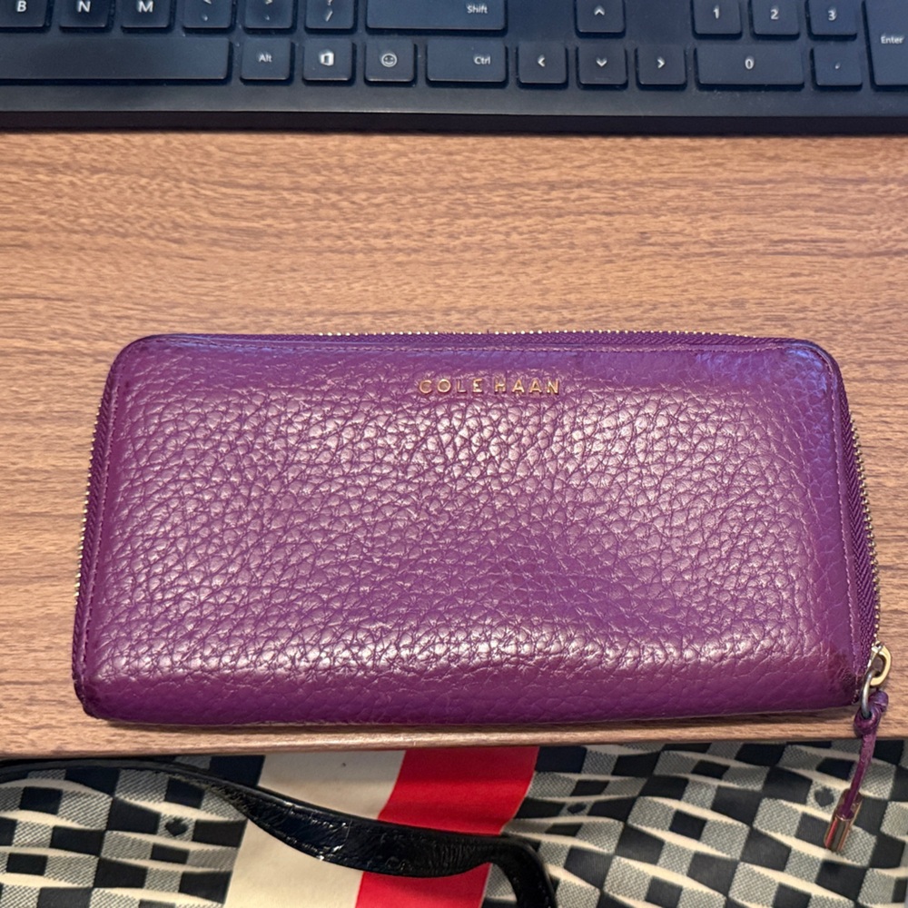 Cole Haan Pebbled Leather Purple Wallet